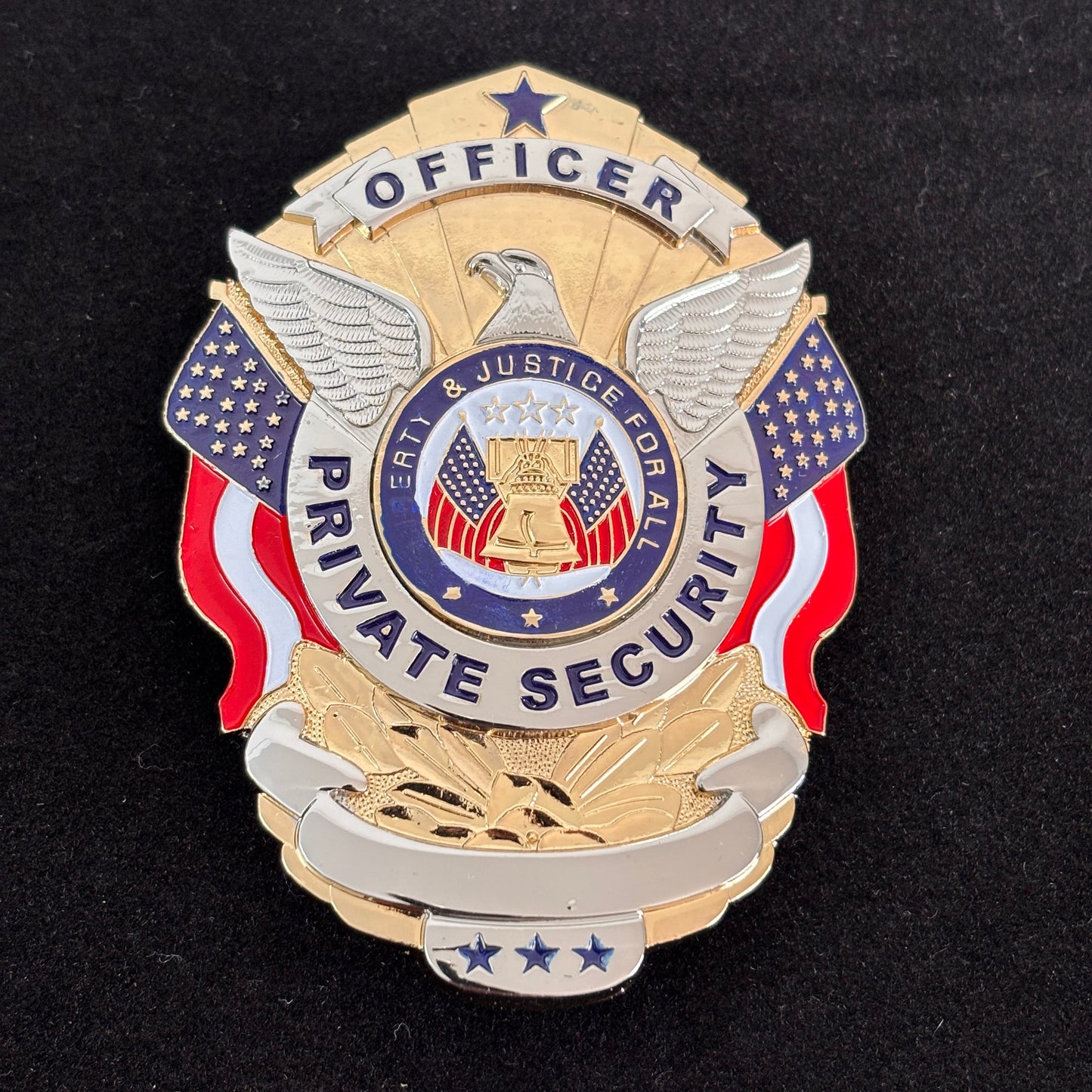 Badge d'officier de sécurité privée Liberty & Justice For All avec réplique d'étoile, accessoires de cinéma