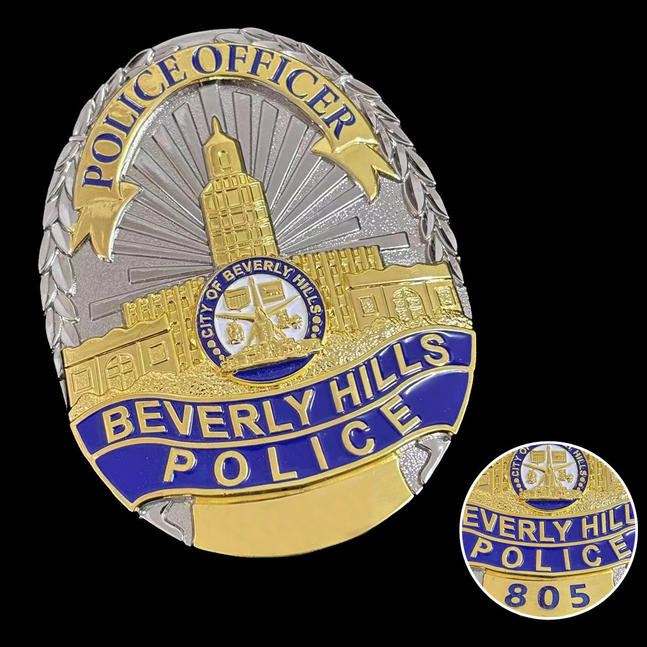 US Beverly Hills Detective Police Badge Replik Filmrequisiten Anpassbare Nummer 