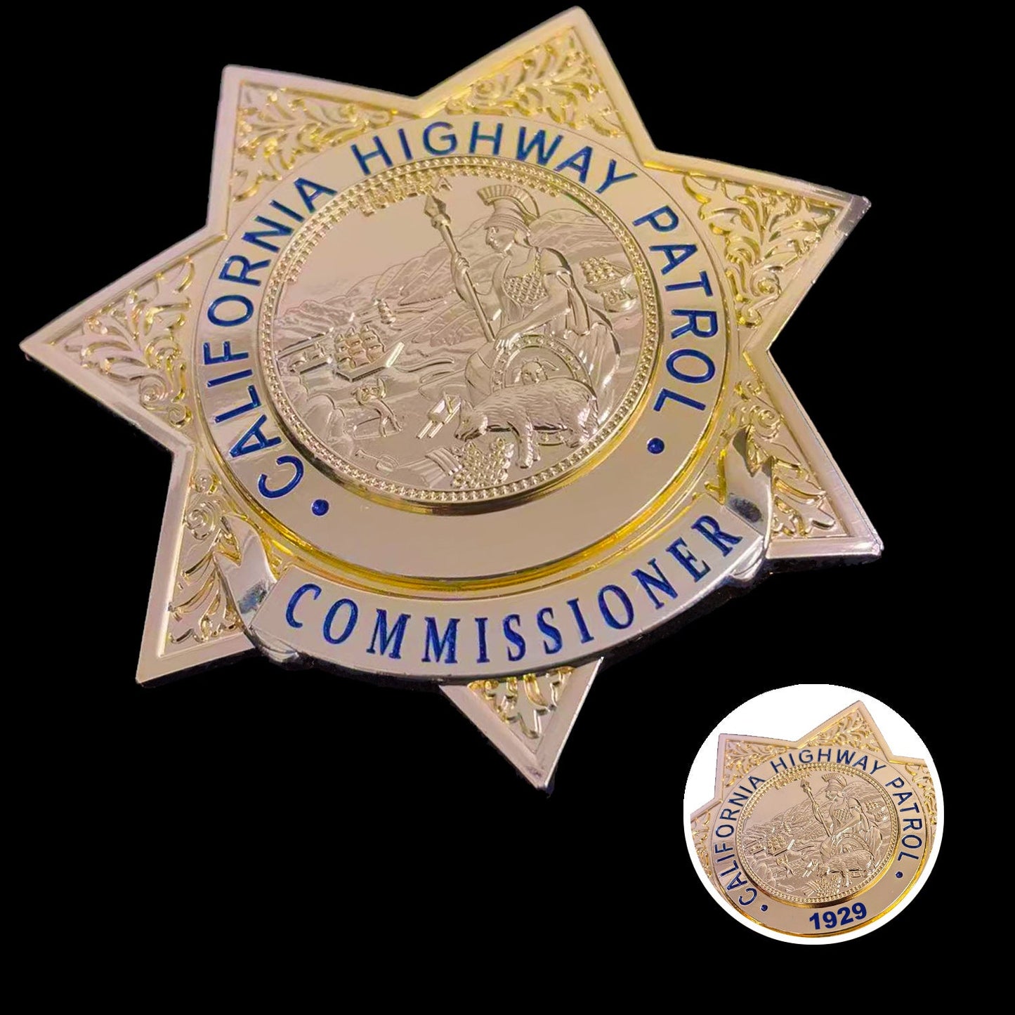 US CHP Commissioner Highway Patrol Abzeichen Replik Film Requisiten anpassbare Nummer 