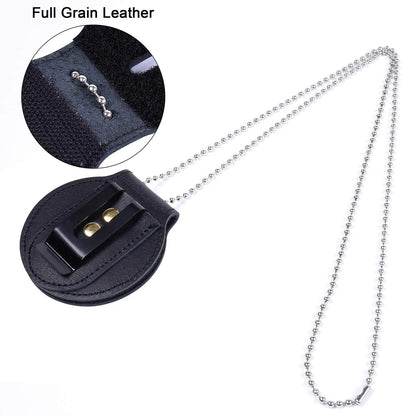 Leather Badge Holder with Stainless Bead Chain