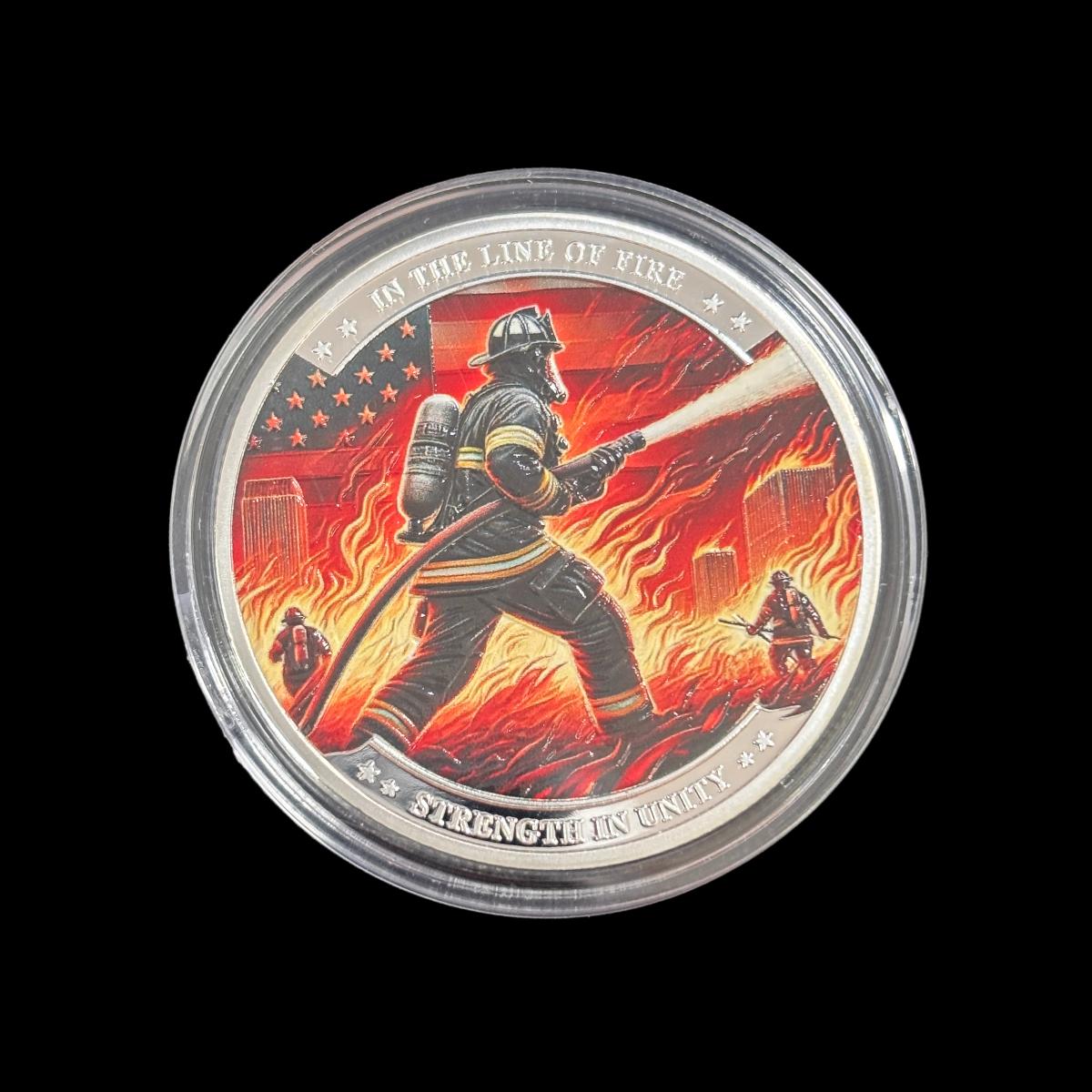 IN THE LINE OF FIRE STRENGTH IN UNITY FIREFIGHTER Challenge Coin ...