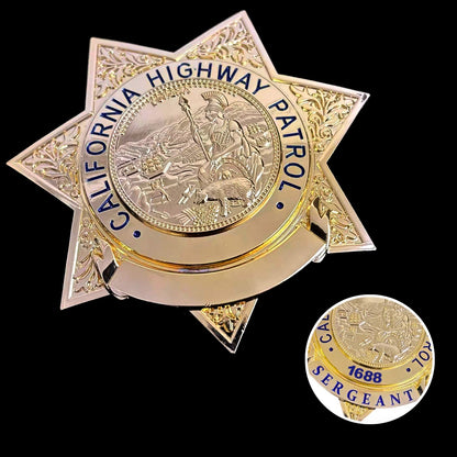 US CHP California Highway Patrol Abzeichen Replik Film Requisiten anpassbare Nummer &amp; Name 